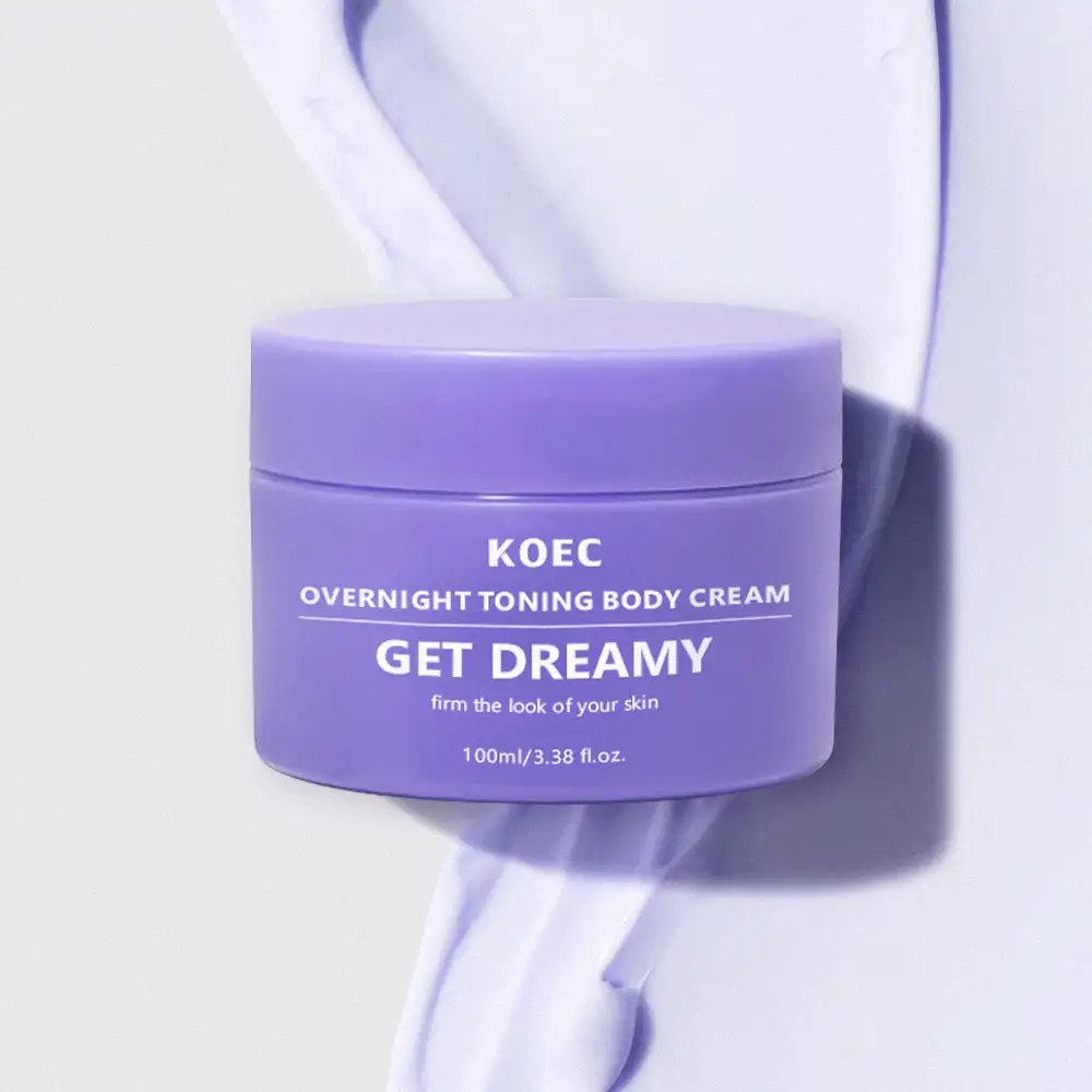 100 مل من KOEC التنغيم الليلي للحصول على كريم الجسم الحالم لشد البشرة وتقليل خشونة السيلوليت وزبدة الشيا وزيت جوز الهند واللافندر